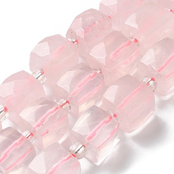 Natural Rose Quartz Beads Strands, with Seed Beads, Cube, Faceted, 9.5~11x9.5~10.5x9.5~10.5mm, Hole: 1.2mm, about 29pcs/strand, 15.35~15.67''(39~39.8cm)