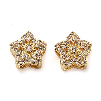 Brass Micro Pave Cubic Zirconia Beads, Star, Golden, 11.5x12x6mm, Hole: 2mm