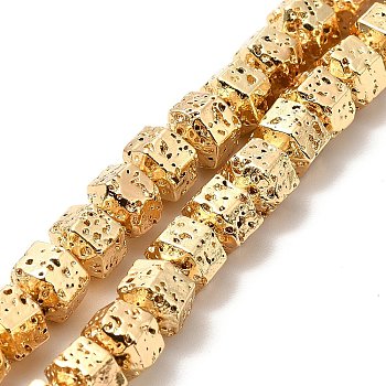 Electroplated Natural Lava Rock Beads Strands, Hexagon, Light Gold Plated, 6.5x7.5x6mm, Hole: 1mm, about 66~67pcs/strand, 15.28~15.35 inch(38.8~39cm)