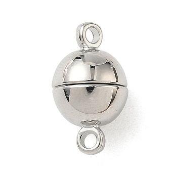 Round Brass Magnetic Clasps, with Loops, Nickel Free, Real Platinum Plated, 14.5x8mm, Hole: 1.6mm