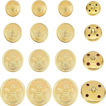 Olycraft Alloy Shank Buttons, Flat Round, Golden, 14.5x3mm, Hole: 2x3mm