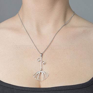 201 Stainless Steel Hollow Leaf Pendant Necklace(NJEW-OY001-54)-2