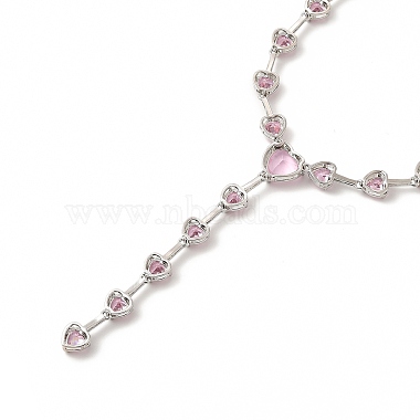 Cubic Zirconia Heart Link Chain Lariat Necklace(NJEW-E074-07)-4