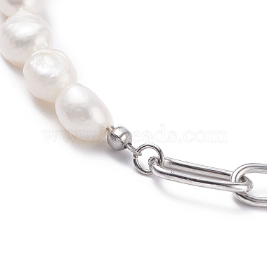 Natural Keshi Pearl Beaded Necklace with 304 Stainless Steel Paperclip Chains for Women(NJEW-JN03849)-4