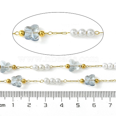 10M Ion Plating(IP) 304 Stainless Steel & ABS Plastic Pearl Bead & Butterfly Glass Link Chains(CHS-G035-04G-02)-2