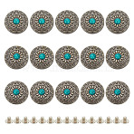 15Pcs 1-Hole Alloy & Plastic Beads Buttons, Flat Round with Flower Pattern, for DIY Luggage and Hardware Accessaries, Deep Sky Blue, 12x6mm, Hole: 2.3mm(BUTT-HY0001-11D)
