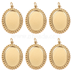 6Pcs 304 Stainless Steel Pendant Cabochon Settings, with Jump Rings, Oval, Real 14K Gold Plated, Tray: 14x10mm, 21.5x15x2.5mm, Jump Ring: 3.8x0.5mm, 2.8mm inner diameter(STAS-BBC0004-68G)
