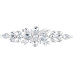 1Pc Brass Rhinestone Sewing Decorate, Wedding Theme, Dress Shoes Garment Decoration, Flower, Silver, 180x49x10mm, Hole: 4mm(DIY-FG0002-44)