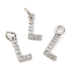 Brass Micro Pave Grade AAA Cubic Zirconia Charms, Letter L, Cadmium Free & Nickel Free & Lead Free, Real Platinum Plated, 9x5x1.5mm, Hole: 2mm(ZIRC-P067-11P-L-NR)