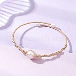 Copper Wired Pearl Cuff Bangles for Women, Round, Golden, Inner Diameter: 2.13 x2.60 inch(5.4x6.6cm)(BJEW-JB13438)