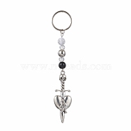 Alloy Pendant Keychain, with Iron Split Key Rings and Acrylic Beads, Sword, Heart, 11cm(KEYC-JKC00627-05)