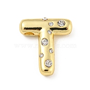 Brass Micro Pave Clear Cubic Zirconia Pendants, Long-Lasting Plated, Cadmium Free & Lead Free, Real 18K Gold Plated, Letter A~Z, Letter T, 18~19x11~21x5mm, Hole: 2.8~3x1.8~2mm(KK-E093-04G-T)