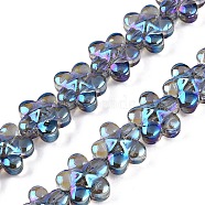 Electroplate Glass Beads Strands, Flower, Deep Sky Blue, 12x12.5x7mm, Hole: 1mm, about 54~55pcs/strand, 24.57~24.96 inch(62.4~63.4cm)(EGLA-T028-02Q)