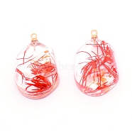 Resin with Iron Ring, for Dried flower Pendants Accessories, Salmon, 27x16.5x9mm, Hole: 1.8mm(RESI-TAC0007-04B)