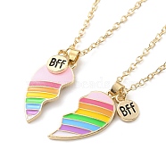BFF/Best Friends Forever Alloy Pendant Necklaces, Valentine's Day Enamel Broken Heart Necklace, Golden, Mixed Color, 18.54 inch(47.1cm), 2.4mm, 2pcs/set(X-NJEW-K124-02C-G)