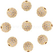 Rack Plating Brass Cubic Zirconia Beads, Long-Lasting Plated, Round, Clear, Golden, 8x7mm, Hole: 2mm, 10pcs/box(ZIRC-NB0001-09)