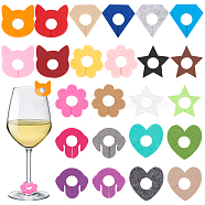 24Pcs 24 Styles Felt Wine Glass Charms, Cat Head & Star & Heart & Diamond Shaped & Footprint & Flower, Mixed Color, 35x35x10mm, Hole: 10mm, 1pc/style(AJEW-BC0004-23)