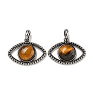 Natural Tiger Eye Pendants, Alloy Eye Charms, Antique Silver, Cadmium Free & Lead Free, 26x35.5x7mm, Hole: 7mm(G-G147-07AS-06)