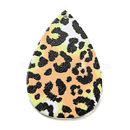 Opaque Acrylic Pendants, Teardrop with Leopard Pattern, PeachPuff, 44.5x30x2.5mm, Hole: 1.8mm(SACR-P026-A02)