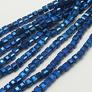 Electroplate Glass Beads Strands, Faceted, Cube, Blue, 6x6x6mm, hole: 1mm(EGLA-D018-6x6mm-55)