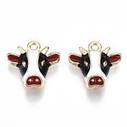 Alloy Enamel Charms, Cadmium Free & Lead Free, Cow, Light Gold, FireBrick, 15x15x4.5mm, Hole: 1.6mm(PALLOY-N160-008-RS)