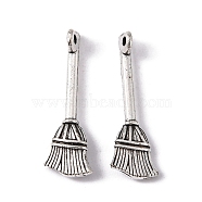 Tibetan Style Zinc Alloy Broom Pendants, Lead Free & Cadmium Free, Antique Silver, 27x8.7x3mm, Hole: 2mm(X-TIBEP-R334-317AS-RS)