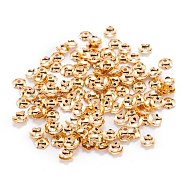 Brass Bead Cap, Long-Lasting Plated, Flower, 6-Petal, Real 18K Gold Plated, 4x1mm, Hole: 1mm(KK-F824-029G)