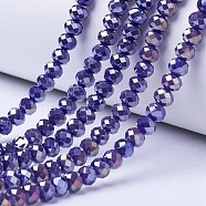 Electroplate Glass Beads Strands, Opaque Solid Color, AB Color Plated, Faceted, Rondelle, Mauve, 6x5mm, Hole: 1mm, about 84~85pcs/strand, 41.5~42cm(EGLA-A044-P6mm-B07)