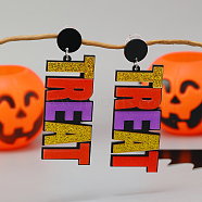 Halloween Treat Flashy Acrylic Stud Earrings, Word TREAT, Colorful(IB8771)