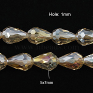 Electroplate Glass Beads Strands, AB Color Plated, Faceted Teardrop, Light Khaki, 7x5mm, about 65~67pcs/strand, 18~18.5 inch(45.5~46.9cm)(EGLA-D015-7x5mm-24)