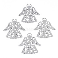 201 Stainless Steel Pendants, Angel, Stainless Steel Color, 50x49x1mm, Hole: 4x9mm(STAS-N098-039C-02)