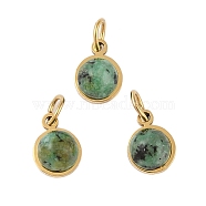 Ion Plating(IP) Natural African Turquoise(Jasper) Half Round Charms with Jump Ring, Golden Tone 316 Surgical Stainless Steel Charms, 7.5x6x3.5mm, Hole: 2.5mm(STAS-A097-05G-16)