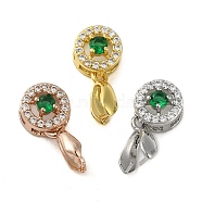Rack Plating Brass Micro Pave Cubic Zirconia Ice Pick Pinch Bails, Long-Lasting Plated, Lead Free & Cadmium Free, Round, Green, 16x8x5.5mm, Hole: 6x2mm, Pin: 0.7mm(KK-K340-28A)