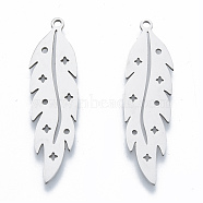 201 Stainless Steel Pendants, Leaf Charm with Star, Stainless Steel Color, 38x10x1mm, Hole: 1.5mm(STAS-N090-LA973-1)
