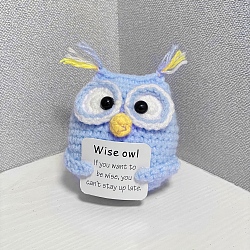 Cute Funny Positive Owl Doll, Wool Knitting Doll with Positive Card, for Home Office Desk Decoration Gift, Cornflower Blue, 50x60x80mm(PW-WG68207-06)