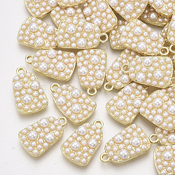 ABS Plastic Imitation Pearl Pendants, with Alloy Findings, Trapezoid, Light Gold, 19x11.5x5mm, Hole: 1.8mm(X-PALLOY-T071-009)