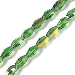 Electroplate Glass Beads Strands, AB Color Plated, Faceted, Oval, Lime Green, 7x4.5mm, Hole: 0.9mm, about 60pcs/strand, 17.32''(44cm)(GLAA-Q101-03B-AB03)