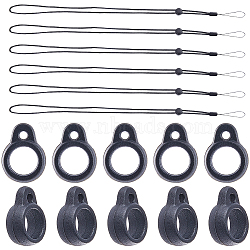 Gorgecraft 36Pcs Silicone Rings with 6Pcs Polyester Necklace Lanyard Anti-Loss Pendant Holder, for Pen, Phone, Badge Holder, Black, 1.6x1.2x0.6cm(DIY-GF0008-08B)