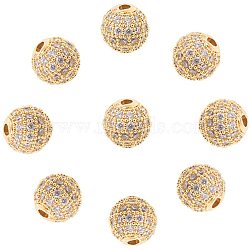Rack Plating Brass Cubic Zirconia Beads, Long-Lasting Plated, Round, Clear, Golden, 8x7mm, Hole: 2mm, 10pcs/box(ZIRC-NB0001-09)