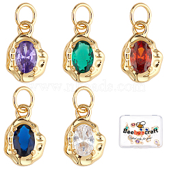 Beebeecraft 10Pcs 5 Colors Brass Micro Pave Cubic Zirconia Pendants, Long-Lasting Plated, Oval, Mixed Color, 12x8x3mm, Hole: 2.6mm, 2pcs/color(KK-BBC0002-76)