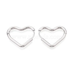 304 Stainless Steel Hoop Earrings, Heart, Platinum, 21.5~22x26x2.5mm(STAS-T074-53P)