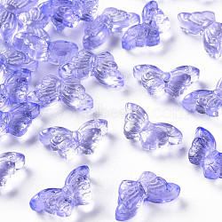 Transparent Spray Painted Glass Beads, with Glitter Powder, Butterfly, Medium Slate Blue, 8x15x4.5mm, Hole: 1mm(GLAA-S190-018A-06)