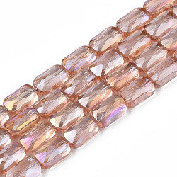 Electroplate Transparent Glass Beads Strands, Faceted, Rectangle, Dark Salmon, 7x4x3mm, Hole: 1mm, about 79~80pcs/strand, 20.47 inch(52cm)(EGLA-N002-25-C01)