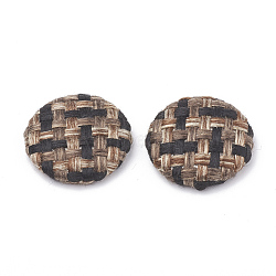 Cloth Fabric Covered Cabochons, with Aluminum Bottom, Half Round/Dome, Platinum, Camel, 25.5x5~6mm(WOVE-N006-03A)