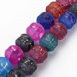 Transparent Crackle Glass Beads Strands, Frosted, Round, Colorful, 12~13x12.5mm, Hole: 1.2mm, about 28pcs/strand, 13.70inch(34.8cm)(FGLA-T004-02)