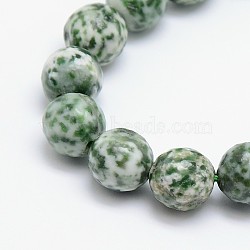 Natural Green Spot Jasper Beads Strands, Round, Faceted, 12mm, Hole: 1mm, about 32pcs/strand, 15.5 inch(G-L148-12mm-01)