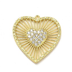 Rack Plating Brass Micro Pave Clear Cubic Zirconia Pendants, Long-Lasting Plated, Lead Free & Cadmium Free, Heart Charms, Real 18K Gold Plated, 25x25x2mm, Hole: 1.2mm(KK-L210-010G)