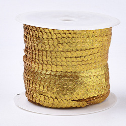 Ornament Accessories Plastic Paillette Bead Strands, with Glitter Powder, Sequins Trim, Flat Round, Gold, 6x0.3mm, Hole: 1.2mm, about 100yards/roll(PVC-T006-02J)