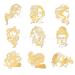 Nickel Decoration Stickers, Metal Resin Filler, Epoxy Resin & UV Resin Craft Filling Material, Golden, Woman, 40x40mm, 9pcs/set(DIY-WH0450-128)