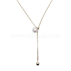 Imitation Pearl Ball & Stainless Steel Lariat Women's Necklace, Golden, 30.91 inch(78.5cm)(GA0046-1)